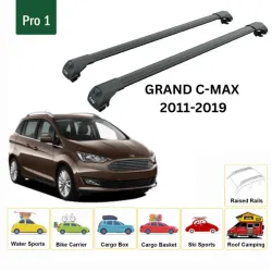 БАГАЖНИК ЗА Ford Grand C-Max 5d (II/C344 - railing) (2010-->2015) (2015-->) AERO BAR BLACK
