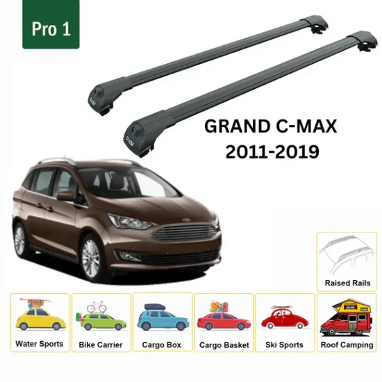 БАГАЖНИК ЗА Ford Grand C-Max 5d (II/C344 - railing) (2010-->2015) (2015-->) AERO BAR BLACK