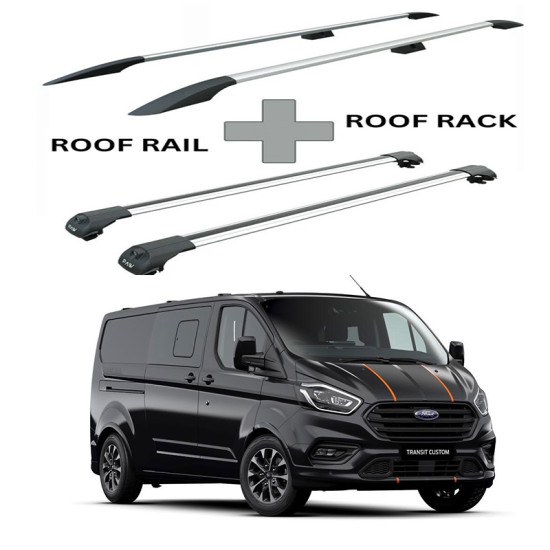 БАГАЖНИК КОМПЛЕКТ НАПРЕЧНИ ГРЕДИ И РЕЙЛИНГИ СИВИ ЗА Ford Custom Transit L1H1 (2013-->2023)