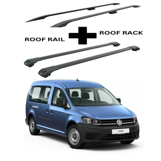 БАГАЖНИК КОМПЛЕКТ НАПРЕЧНИ ГРЕДИ И РЕЙЛИНГИ ЧЕРНИ ЗА Volkswagen Caddy (IV) (2015-->2020)