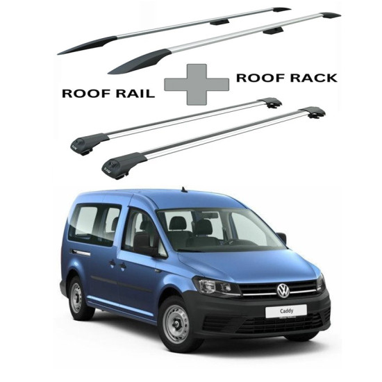 БАГАЖНИК КОМПЛЕКТ НАПРЕЧНИ ГРЕДИ И РЕЙЛИНГИ СИВИ ЗА Volkswagen Caddy (IV) (2015-->2020)