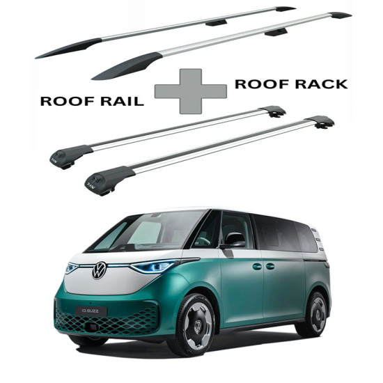 БАГАЖНИК КОМПЛЕКТ НАПРЕЧНИ ГРЕДИ И РЕЙЛИНГИ СИВИ ЗА Volkswagen ID.Buzz 5d (fixpoint) (2022-->)